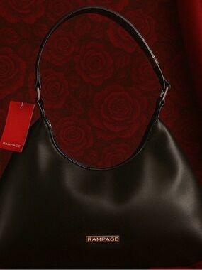 Rampage Black Leather-Look Shoulder Hobo Bag